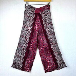 Rayon Thailand Boho Ikat Wide Leg Pants Womens Size XS Hippie Beach Costal